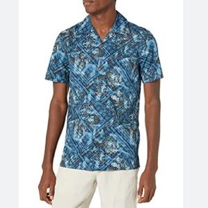 28 Palms Mens Hawaiian Short Sleeve Button Front Shirt, Size Medium, Blue